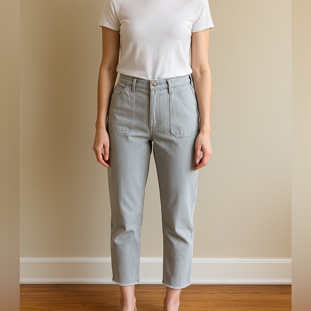 Democracy Cropped High-Rise Straight Leg Pants in Light Gray